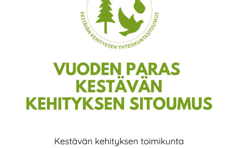 Kuva: Logo Vuoden paras kestävän kehityksen sitoumus.